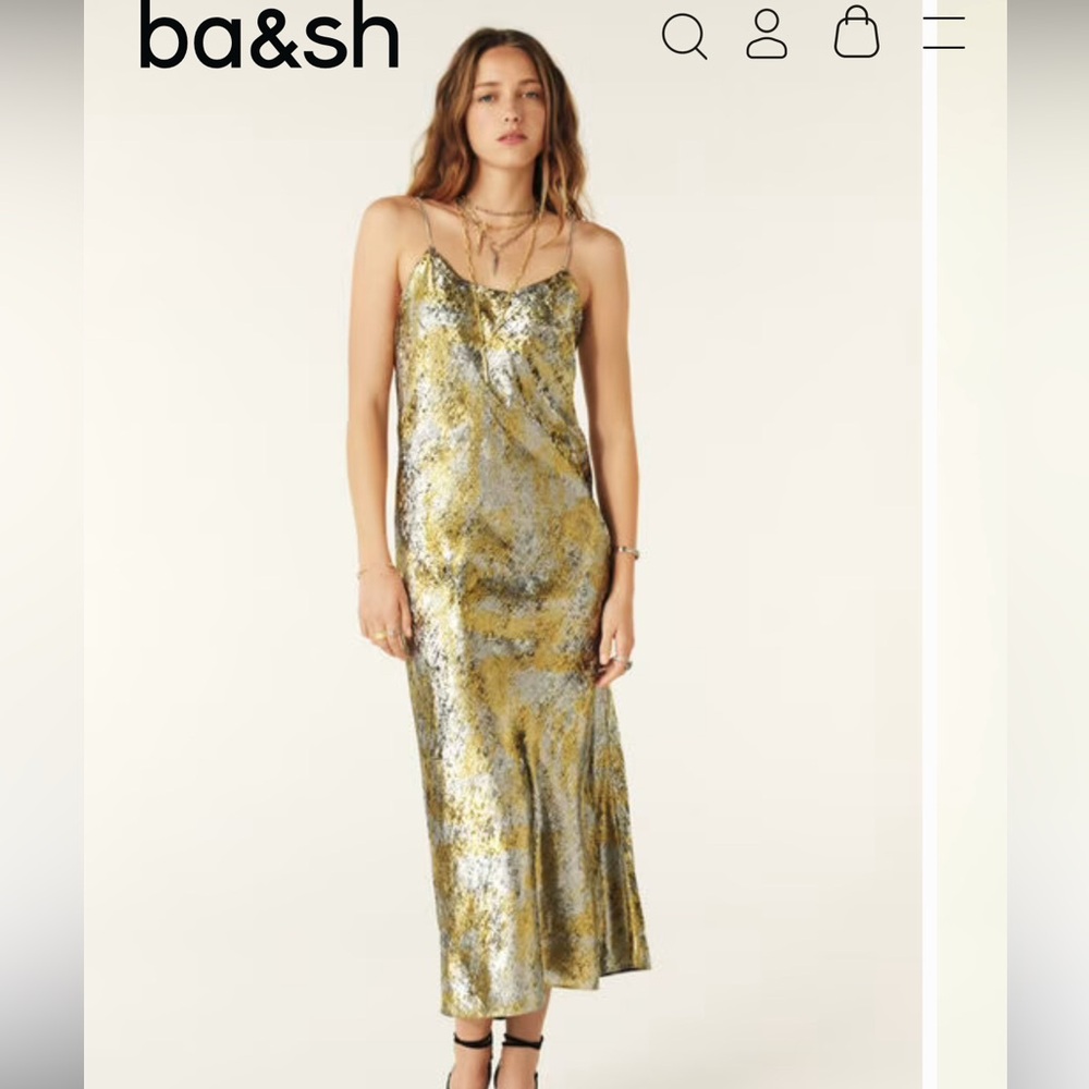 ba&sh Metallic Gold and Silver Midi Dress